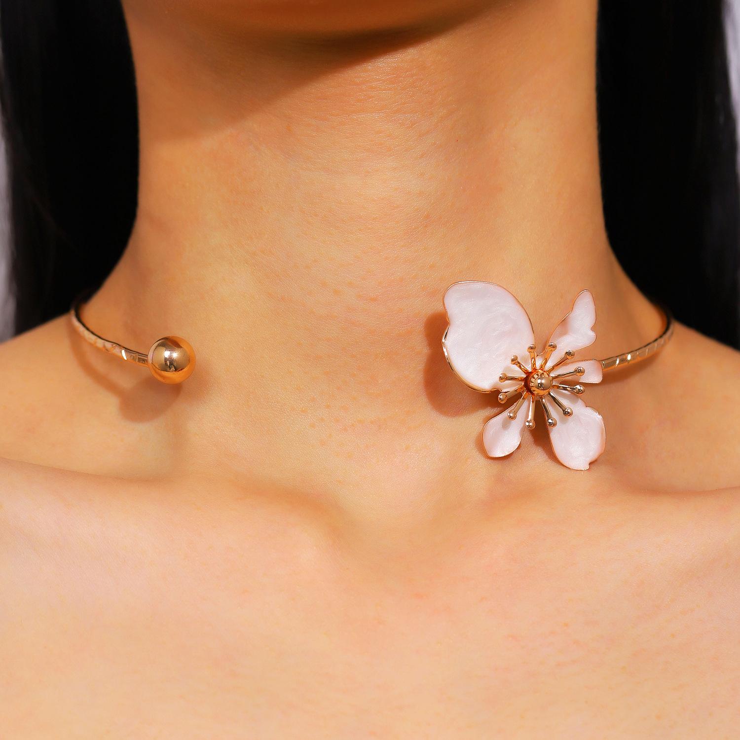 New Fashion Colorful Flower Necklaces Adjustable Metal Open Chokers Korean Style Geometric Collar Necklace Women 2026 Party Gift