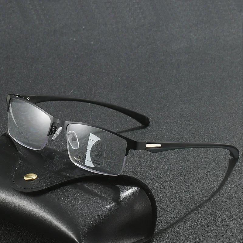 Men'S Progressive Multifocal Glasses Half Frame Business Color Changing Presbyopia Eyeglasses Ultra Light Single Focal Glasses
