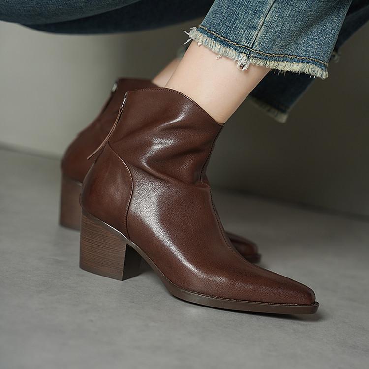Premium pointed thick heel short boots women's 2025 autumn and winter velvet leather high heel short boots side zipper Chelsea boots