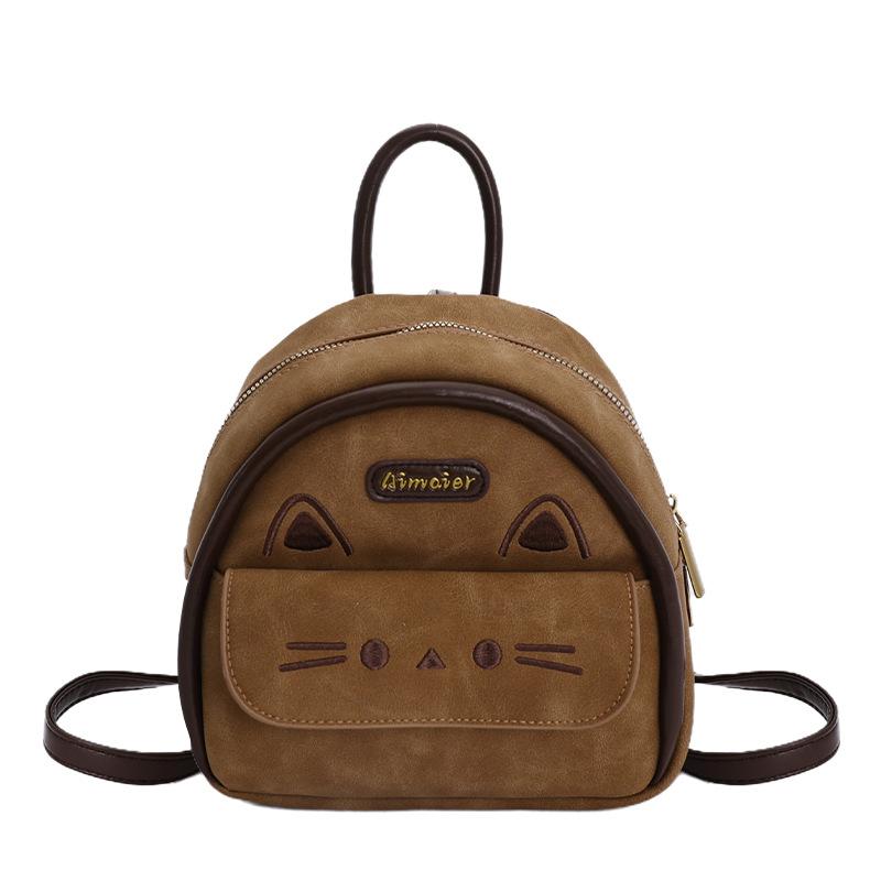 Retro leopard print backpack bag female niche design cute kitten student schoolbag versatile mini backpack