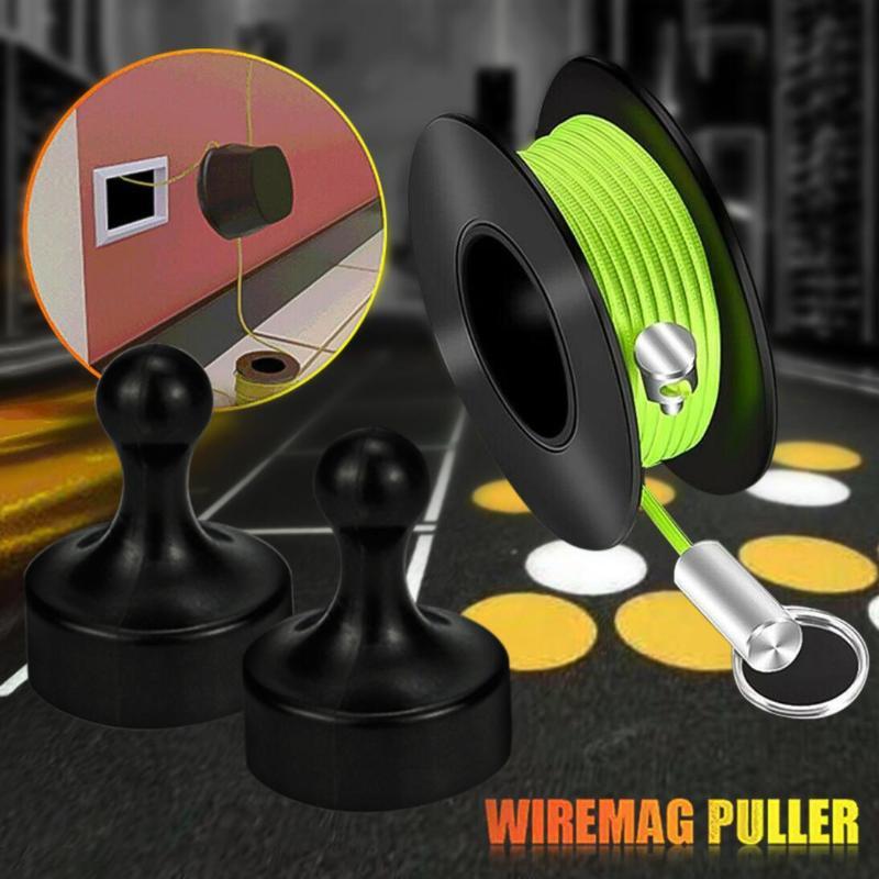 Magnetic Wire Puller Tool With Nylon Coated Hook & Flexible Green-Yellow Line For Threading In Pipes Dark Lines Electrical Work
