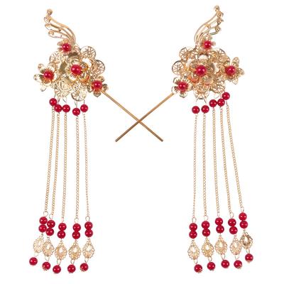 Donalee Kanzashi Hair Asian Set of Ornaments, Style, 2, Women's (Red)