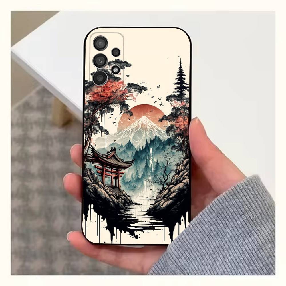 Konststil Japanskt Telefonfodral För Samsung S22,S21,S20,S10,S9,S25,S24,S23,Ultra,FE,Plus,Lite,Mjuk Silikon Svart