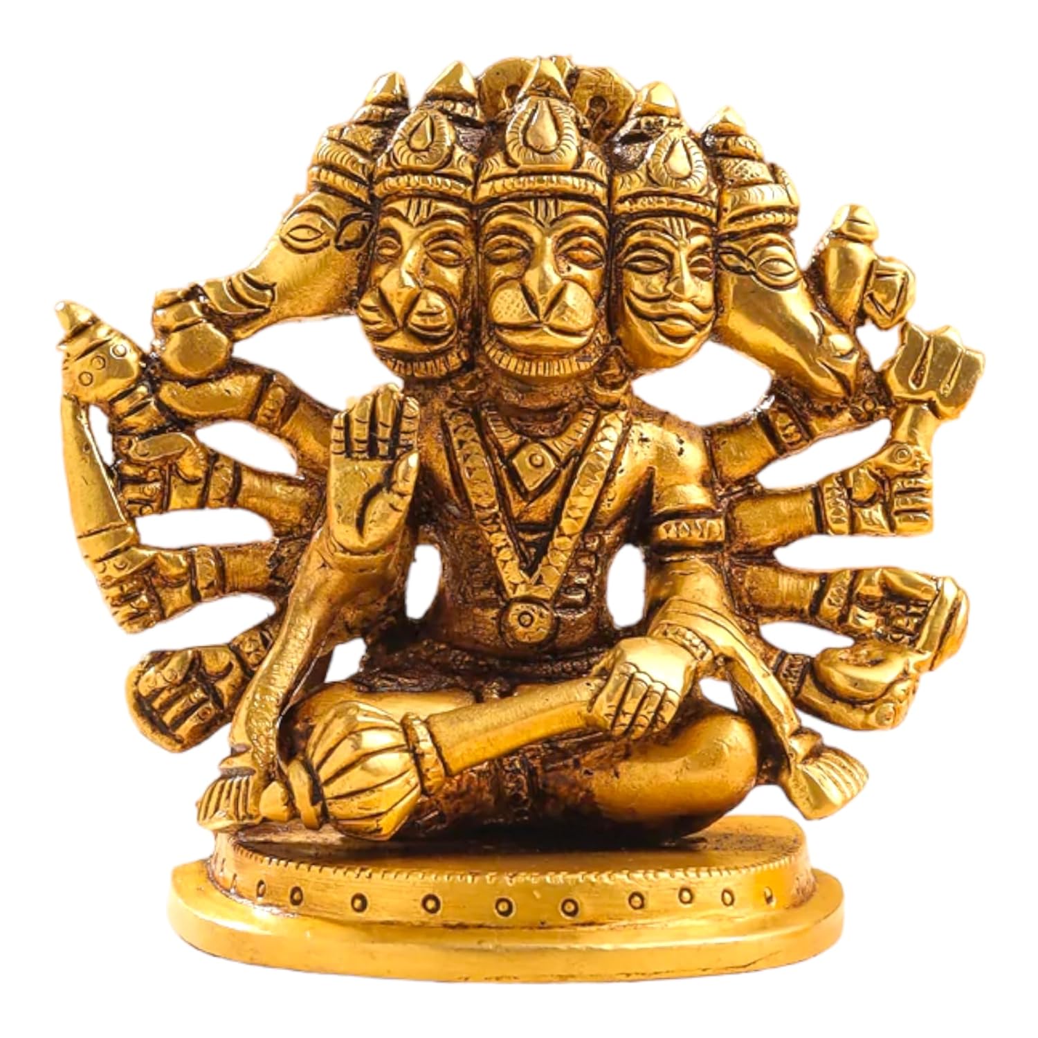 

Ashtadhatu Brass Shri Panchmukhi Hanuman Ji Idol, Bajrang Bali Ji - 4 Inch