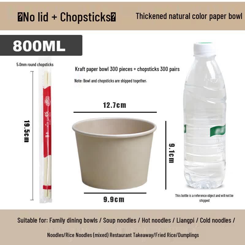 Handon Disposable Thickened Natural Paper Bowls with Chopsticks