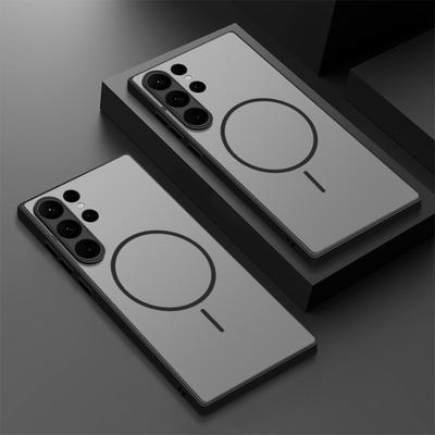 Luxe Mat Magnetische Telefoonhoesje Voor Samsung S25 Ultra S24 FE S23 S22 Plus S21 S26 Ultra Zachte Rand Schokbestendig Transparante Harde PC Draadloos Opladen Achterkant