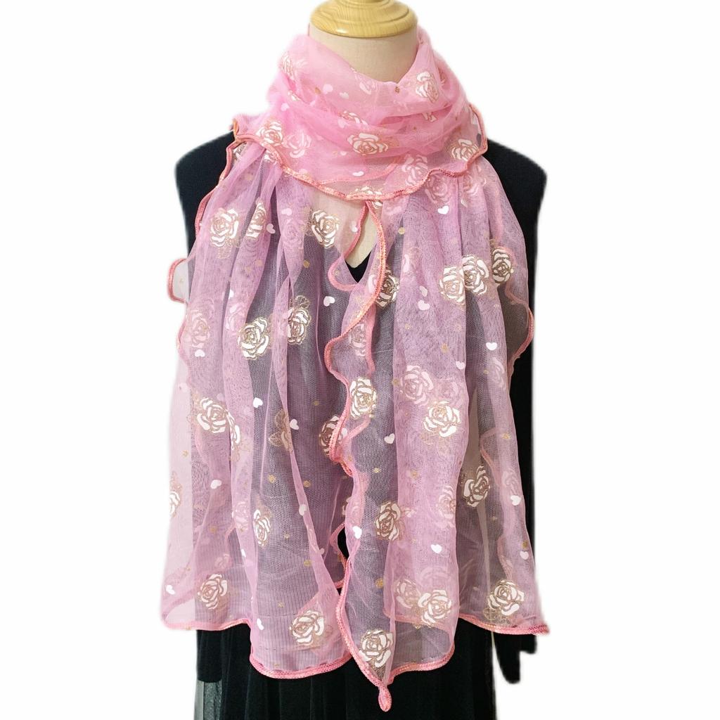 1PCS New Elegant Flower Embroidered Scarf - Breathable Windproof Shawl, Multi Functional Protection for Travel and Outdoor Use
