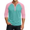 Men's Button-Down Contrast Raglan 3/4 Sleeve Top