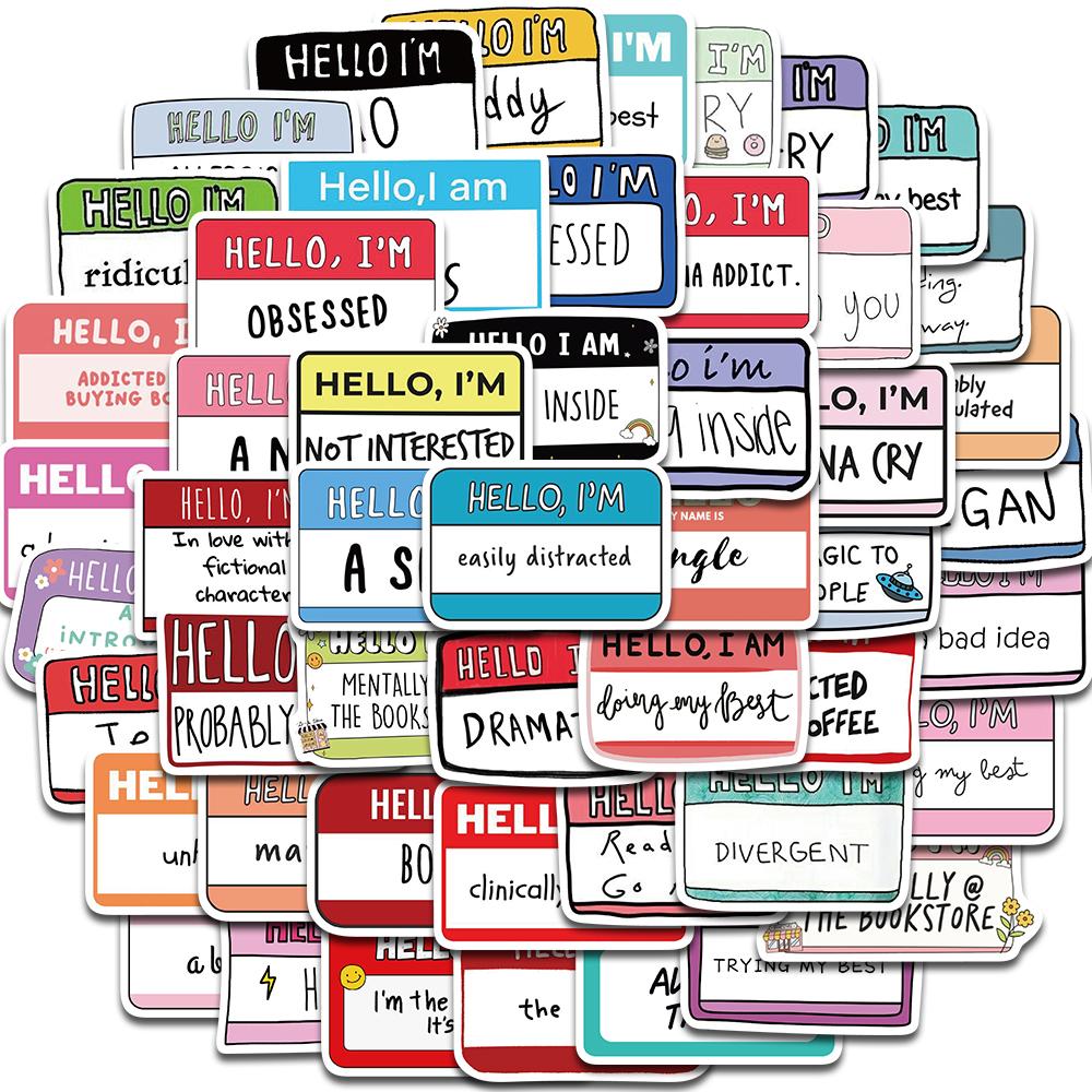 

50PCS Hello I Am Stickers Kawaii Nostalgia Laptop Luggage Decals Graffiti DIY Notebook Aesthetic Gift Phone Gifts Sticker