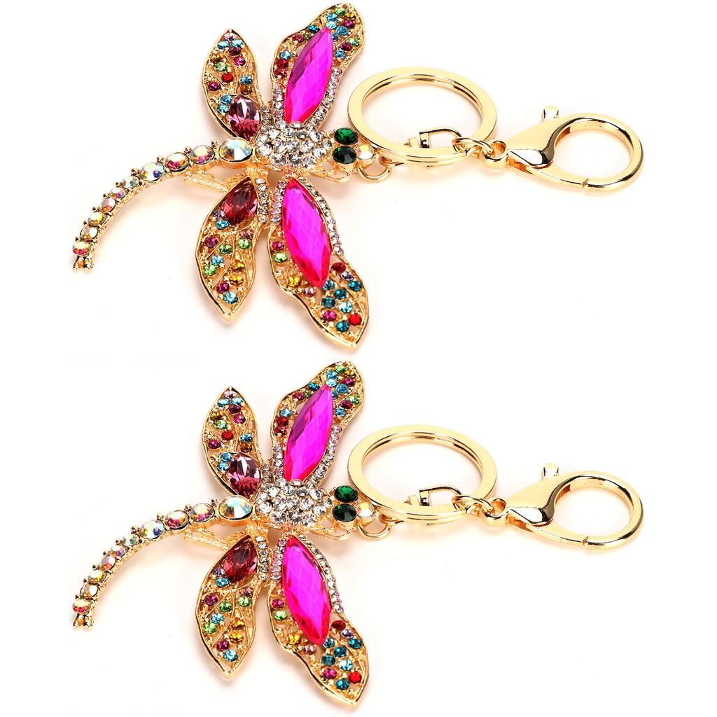 2Pcs Dragonfly Key Chain Stylish Metal Keyring Pendant for Coin Purse Phone Handbag Decorations