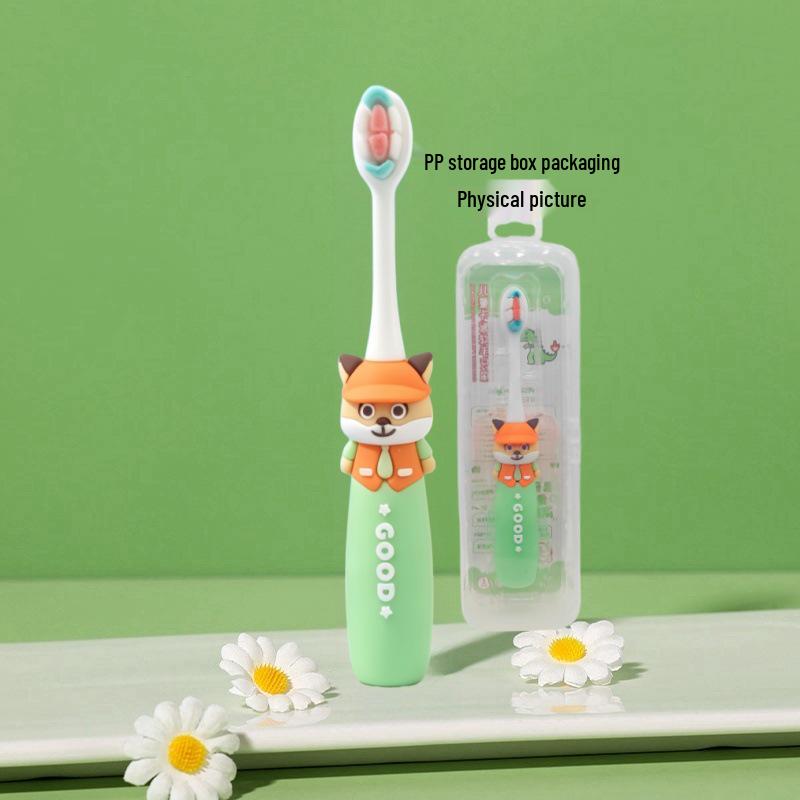 Children's Cartoon Dinosaur Toothbrush, Ages 3-12, with Cute Non-slip Handle & Soft Bristles for Gentle Oral Care
