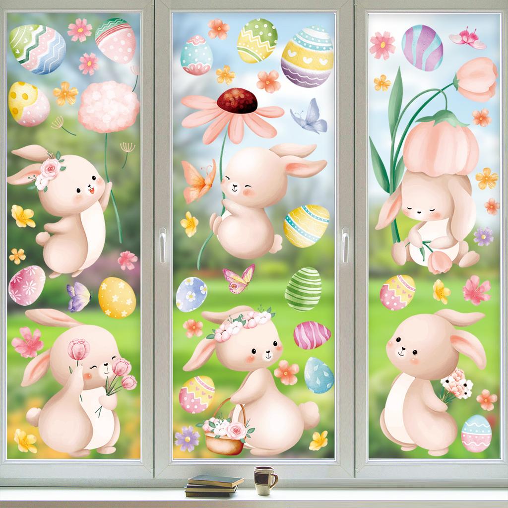 Easter Static Sticker 2026 New Rabbit Easter Egg Sticker Bedroom Window Decoration Anti-collision Wall Sticker