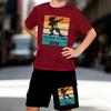 Boys 2 Piece Entrance Commemoration Printed Outfit, Short Sleeve T-Shirt and Shorts Set for Kids Age 5-14,Black ,White Sporty Casual Summer Clothes