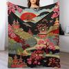 GUOYU Decke Überwurfdecke Chinoiserie Anthrazit Koralle Pagode Flanell Fleece Überwurfdecke Japanischer Asiatischer Stil Decke Pagode und Blume