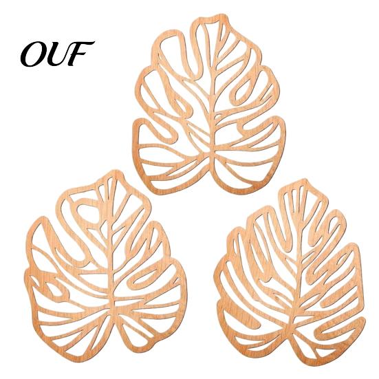 Bedroom Wall Hanging Decor 3Pcs Hollow Monstera Leaf Decoration, Wooden Tropical Art Plaque, Decorative Natural Style Accents Sculpture with Hook for