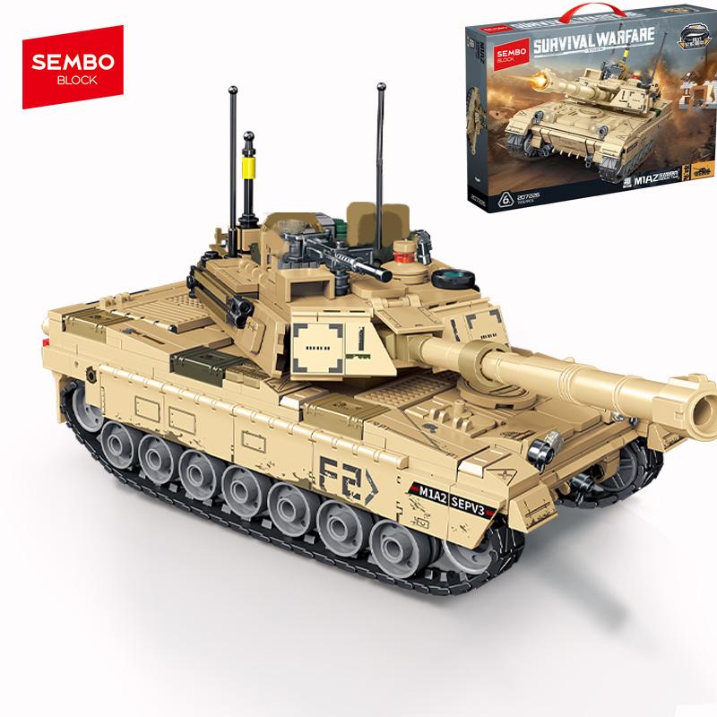 Non-Toxic Sembo Block Usa Military M1A2 Abrams Main Battle Tank Building Blocks Moc Ww2 Weapon Bricks Toys For Children Kids Halloween Gifts