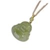 Natürliche afghanische Jade Maitreya Buddha Anhänger Halskette mit Pulloverkette und gewebtem Seil.