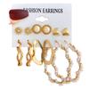 6Pairs 18K Gold Plated Alloy Earrings Set Stainless Steel Post CZ Pearl Heart Hoop for Women Fashion Jewelry
