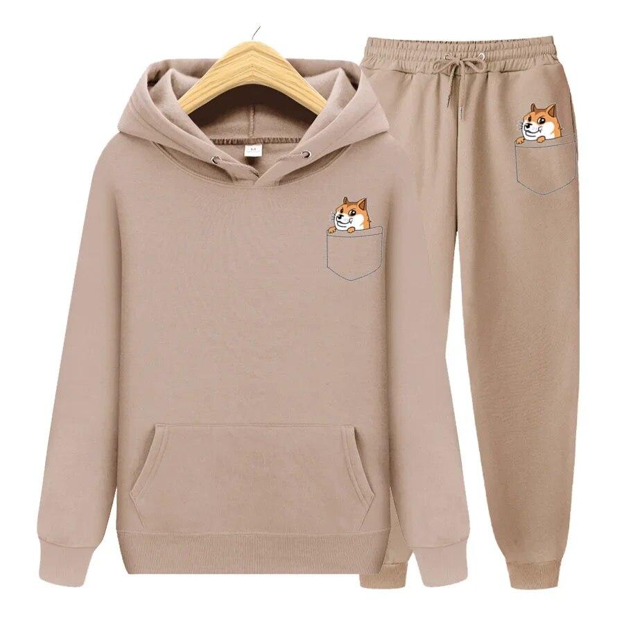 Pocket Cat Women Hoodie Set Fashion Long Sleeve Fleece Hoodie Pant Thick Warm Tracksuit Sportswear Hooded Track Suits Sweatsuit