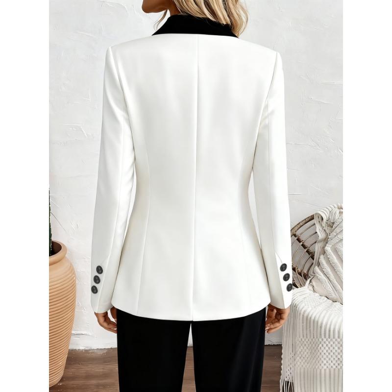 Women S Color Block Notched Lapel Single Breasted Fitted Waist Blazer