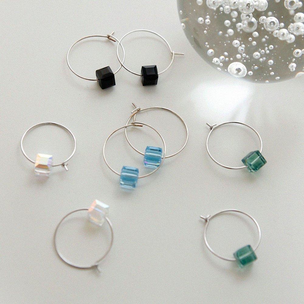J.Lauren Swallow Cube Silver Ring Earrings M03945