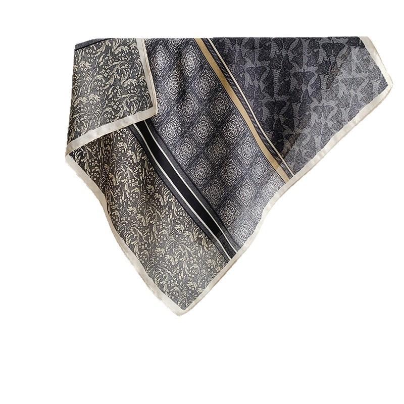 Women S Gray Blue Vintage Small Square Scarf For Neck Protection Decoration