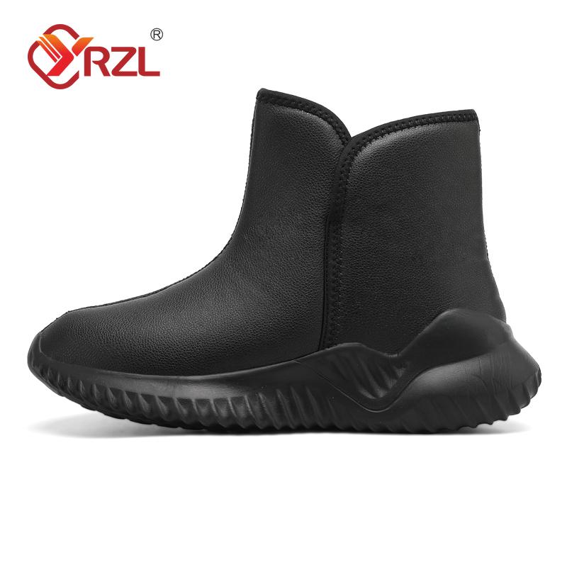 YRZL Mens Winter Black Boots  Warm Plush Mens Boots Non-slip Lightweight Cotton Boots Comfortable Winter Shoes Men