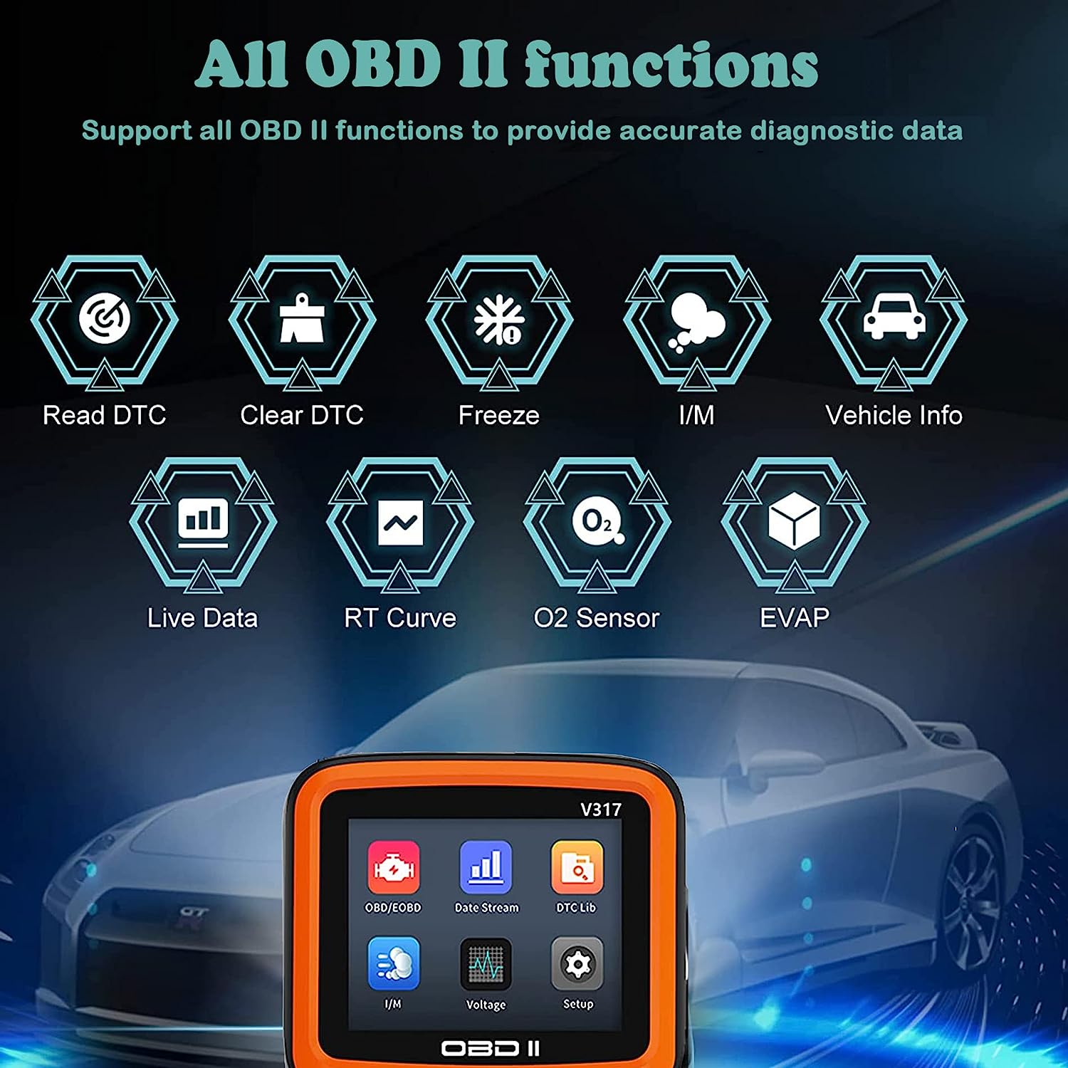 V317 Автомобильный сканер OBD2 Аксессуары для салона автомобиля Считыватель кодов — фото 2