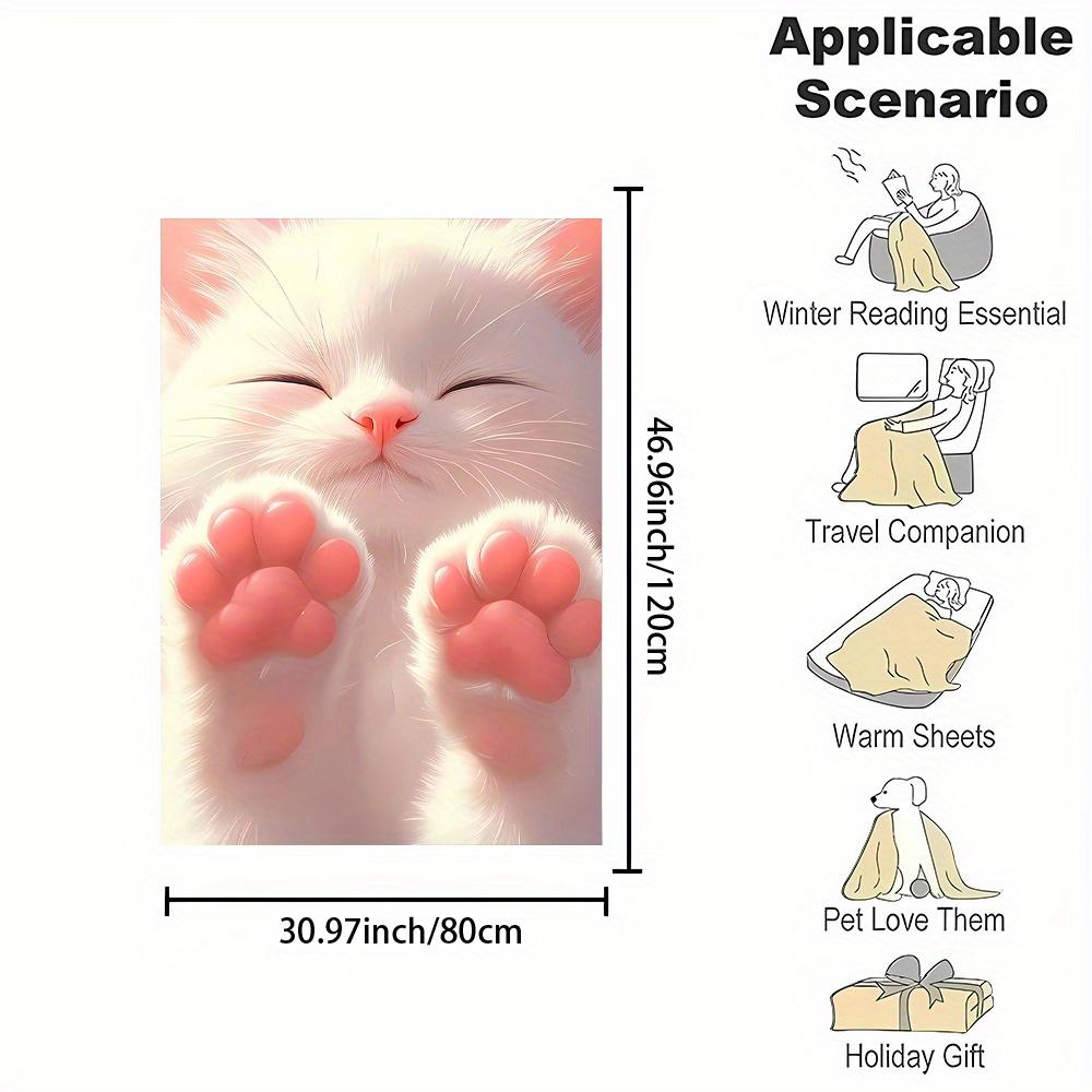 Pink paw-raising kitten pattern Flannel printed blanket suitable for all seasons suitable for living room office sofa and travel