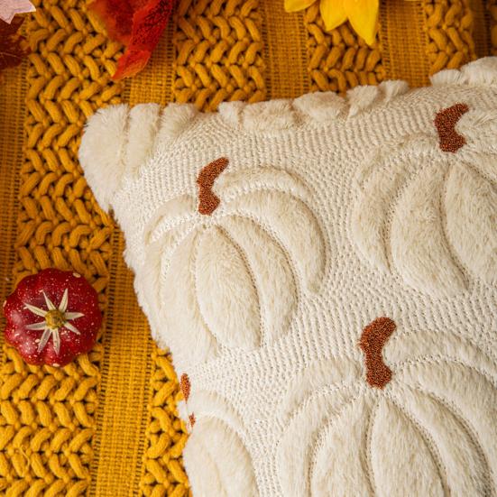 Decorative Pillow Case Embroidery Maple Leaves Pumpkin Pattern Pillow Cover Removable