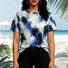 Women's Blue & White Ombre Relaxed Fit Short Sleeve T-Shirt Soft Breathable Casual Top for Daily Wear & Park Walks
