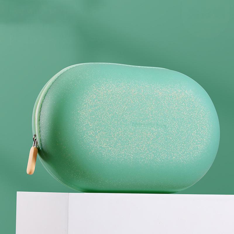 

Силиконовая косметичка большой вместимости, водонепроницаемая, экономящая место, дорожная сумка для хранения, пылезащитная, на молнии, кошелек для монет, для путешествий зелёный