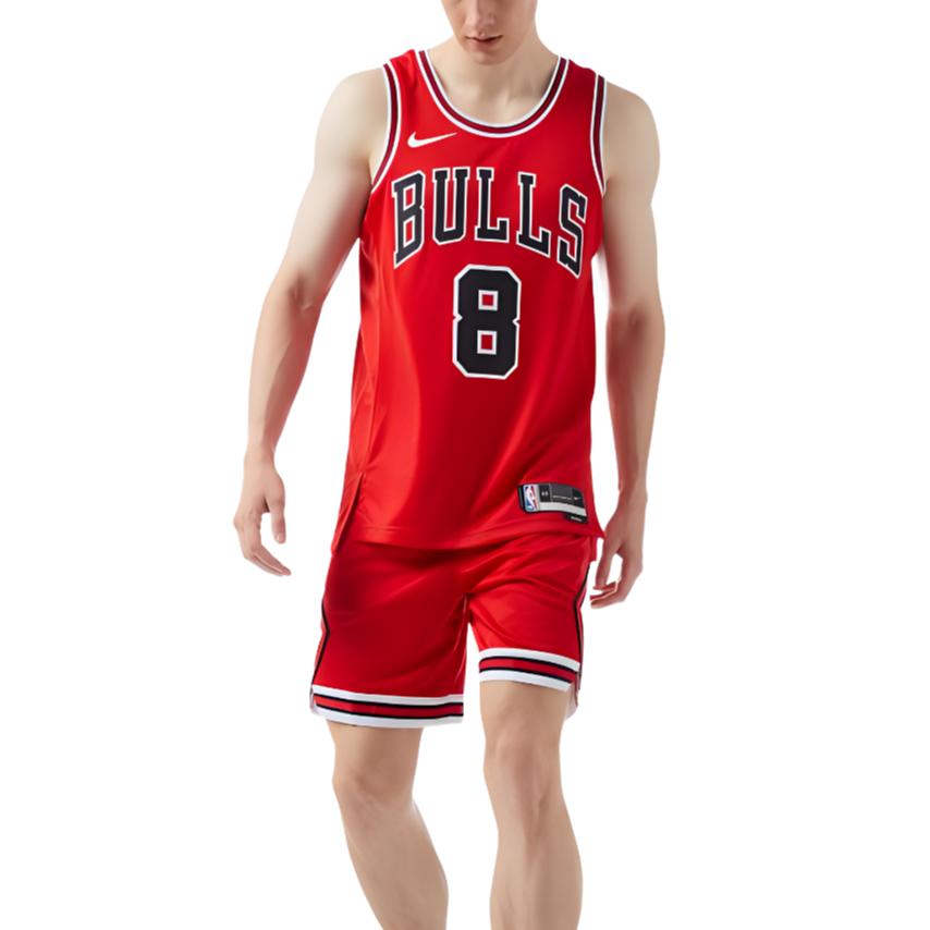 Nike Letter Number Print Color Block Round Neck Basketball Jersey Player Edition Chicago Bulls Away Zach Lavine 8 Unisex Jersey Red AV2627-657