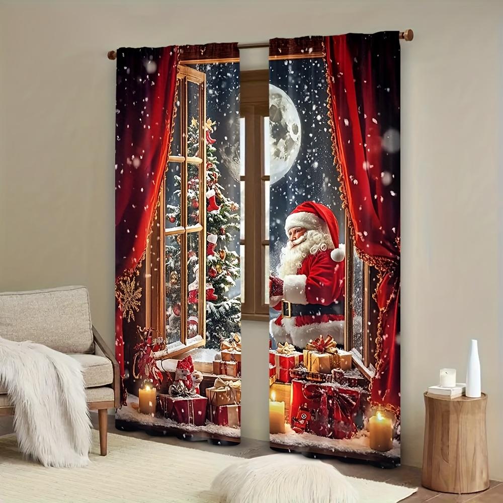Set med 2 Julgodis Kransgardiner Halvtransparent Polyester Vardagsrum Sovrum Kök Dekor Gardiner Med Stångficka Perfekt För Sittplatser