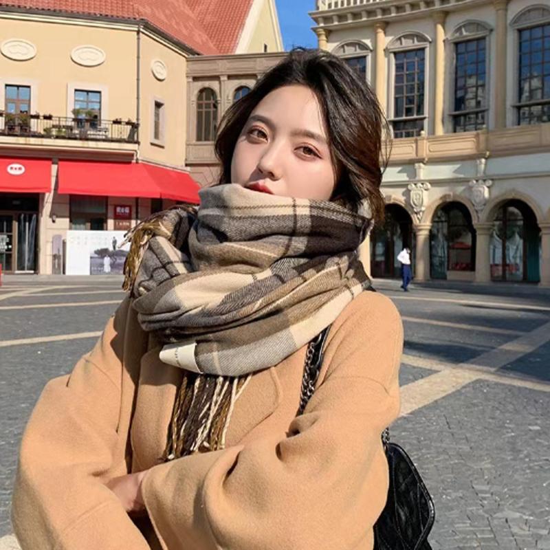 Autumn And Winter Scarf Fashionable And Versatile Korean Style Plaid Thickened Scarf Warm Shawl For Male And Female Students