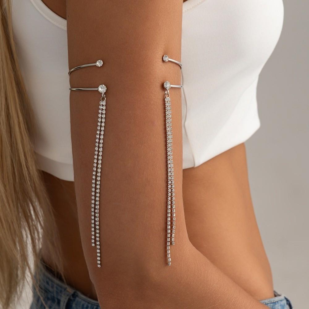 Chic Y2K Style Tassel Bangle Chain Tassel Detail Open Arm Ring Rhinestone Arm Cuff Party Gathering