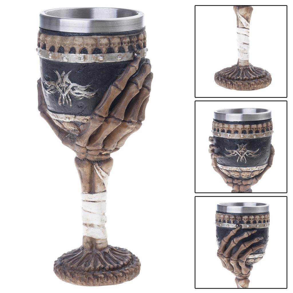 Skull Goblet Cups Resin and Stainless Steel Wine Glass Kitchen Drinking Cups and Mugs Christmas Halloween Birthday Gifts