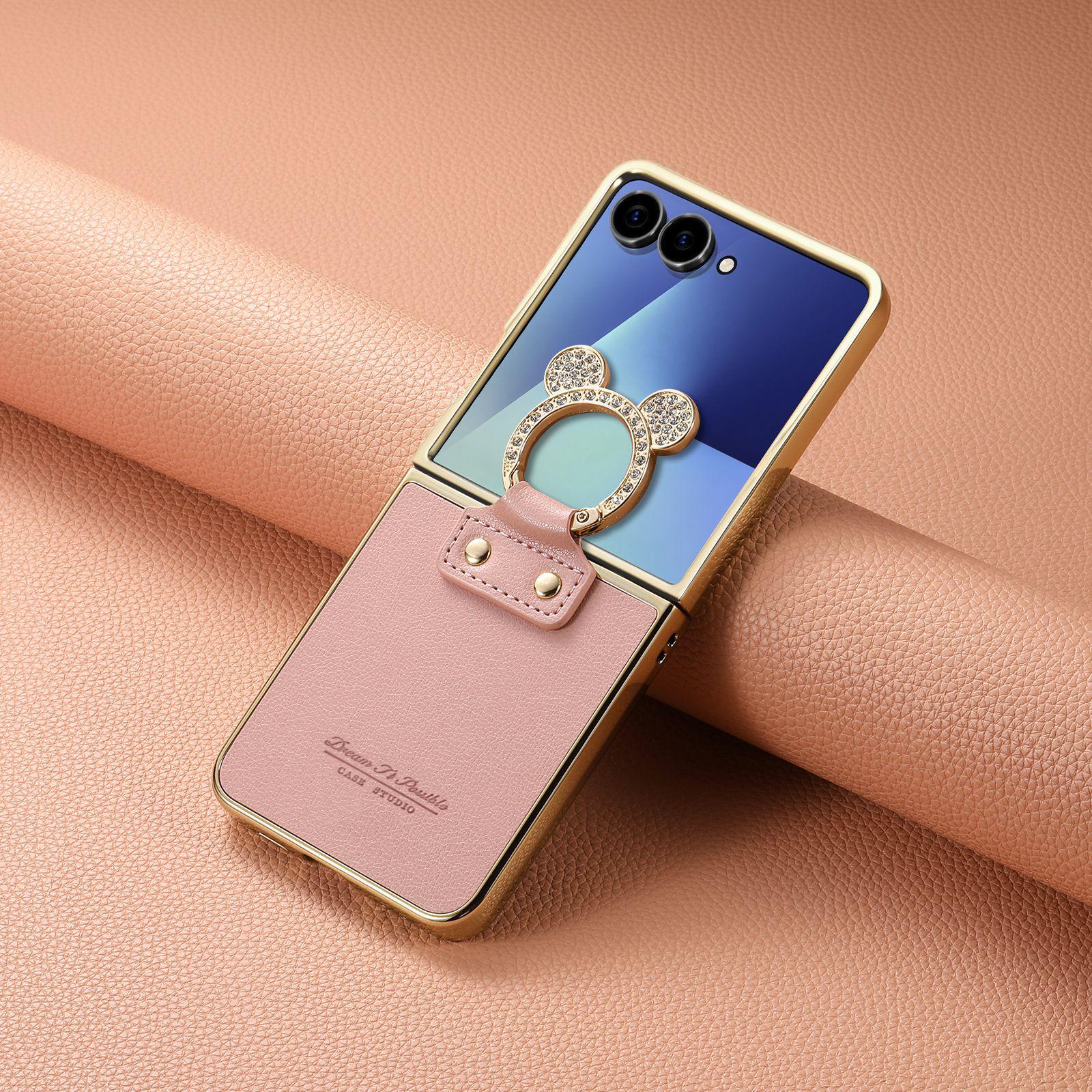 

Алмазный гальванизированный чехол для телефона Samsung Z Flip7 с кольцом-держателем Микки для Galaxy Z Flip6 Honor Magic V Flip розовый