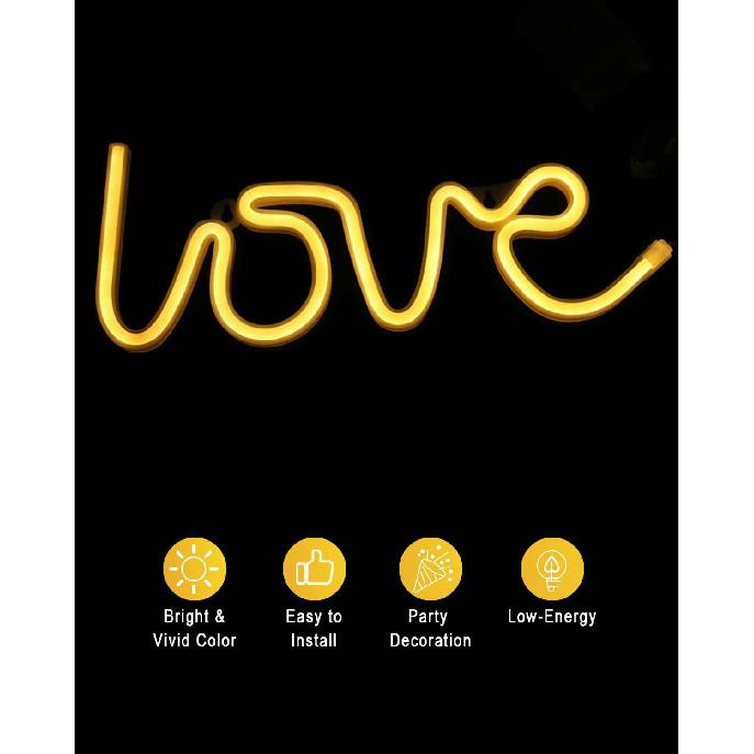 Love Letter Warm White LED Neon Sign Wedding Party Decoration USB & Battery Powered Aesthetic Night Lights Wall Art Neon Lamps for Girls'