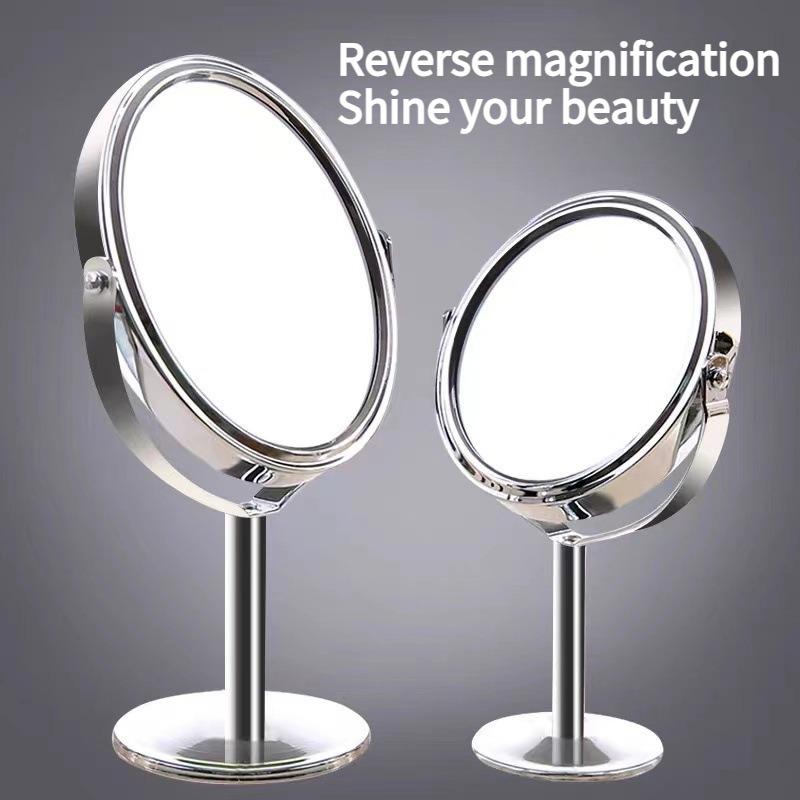 1PC high definition double-sided desktop cosmetic mirror stainless steel magnifying glass cosmetic mirror, small mirror office bedroom table rotation