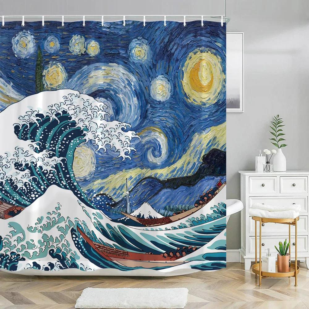 Abstract Art Impressionist Shower Curtain Beautiful Colourful Painting  Polyester Fabric Washable Shower Curtains Bathroom Decor