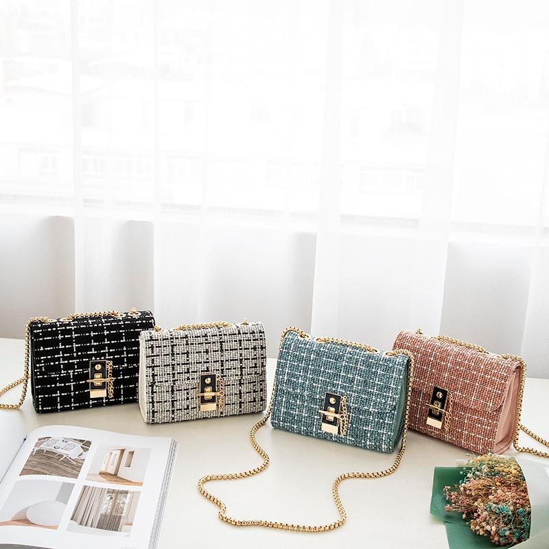 Qingxin Vitality Woolen Canvas Fabric Women's Bag New Lock Single Shoulder Crossbody Makeup Mobile Phone Bag