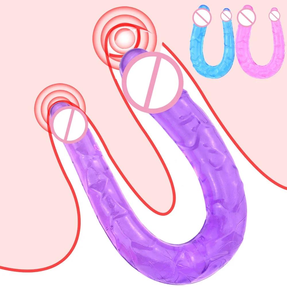 Double Head Realistic Dildo Long Anal Play for Women Men Couple Ended Dildo Flexible Big Penis Adult Sex Toy for Lesbian