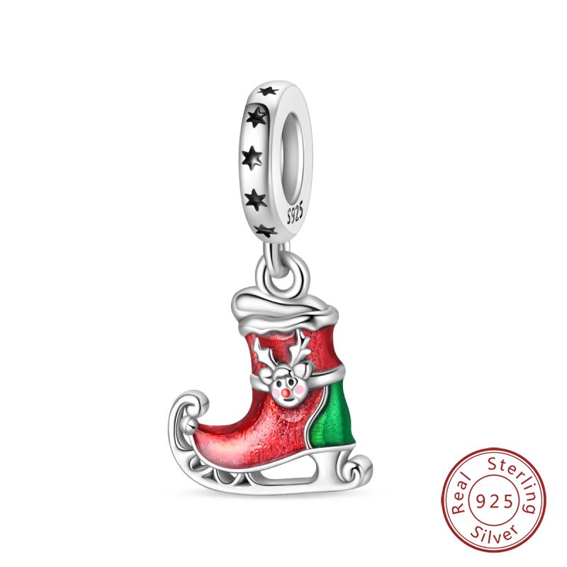 New Winter Charms Bead Copper Snowflake Snowman Penguin Deer Dangle Fit Bangle Bracelet Necklace Diy Jewelry