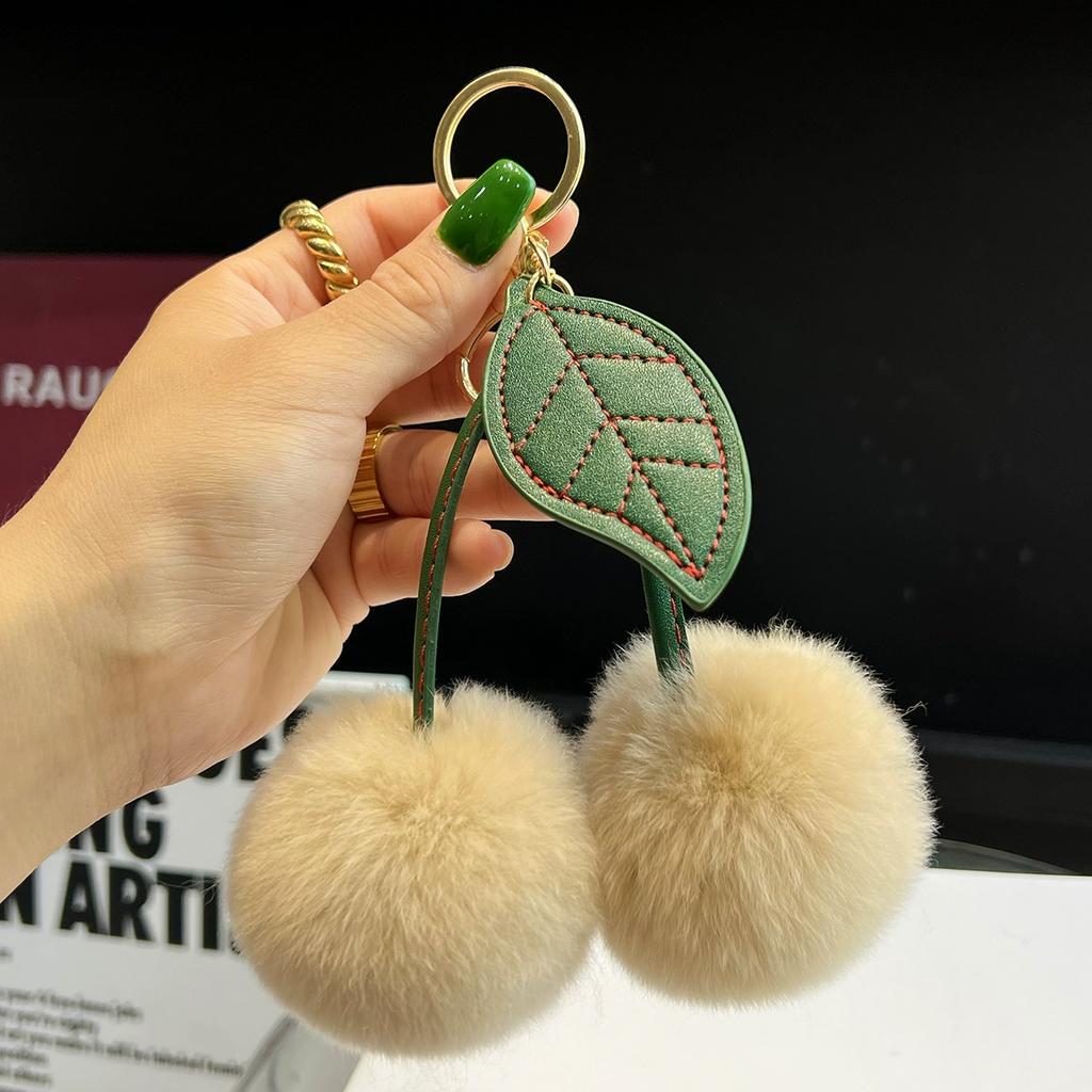 Echtes Rexkaninchenfell Kirsch Auto Schlüsselanhänger Anhänger Internet-Berühmtheiten Ins Niedlicher Pompon Taschenanhänger Geburtstagsgeschenk