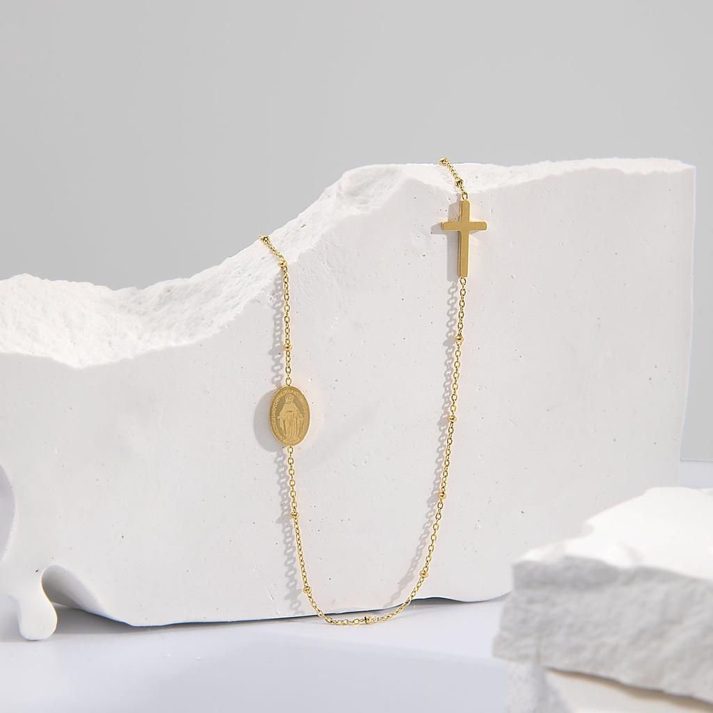316lstainless Steel Virgin Mary Shape Pendant Jesus Cross Ball Necklaces Collarbone Chain Steel Gold Plated Irregular For Women