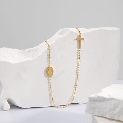 316lstainless Steel Virgin Mary Shape Pendant Jesus Cross Ball Necklaces Collarbone Chain Steel Gold Plated Irregular For Women
