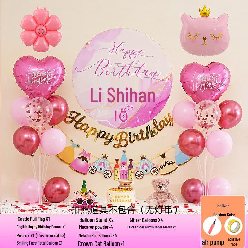 Happy Birthday Balloons for 7-8-Year-Old Girls - Home Party Decoration and Background Wall Decor
