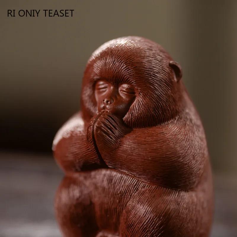 Yixing Handmade Purple Clay Tea Pet Chinese Monkey King Statue Ornaments Tea Figurine Crafts Tea Ceremony Decoration Accessories