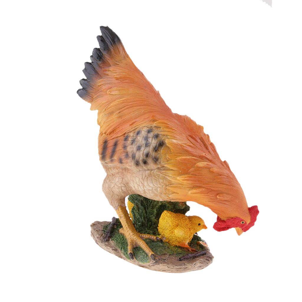 Hen Statue Outdoor Resin Foraging with Baby Chick for Patio Lawn Yard Gardening, Housewarming